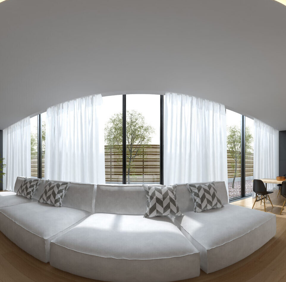 Spherical 360 panorama projection Scandinavian style interior design 3 D rendering